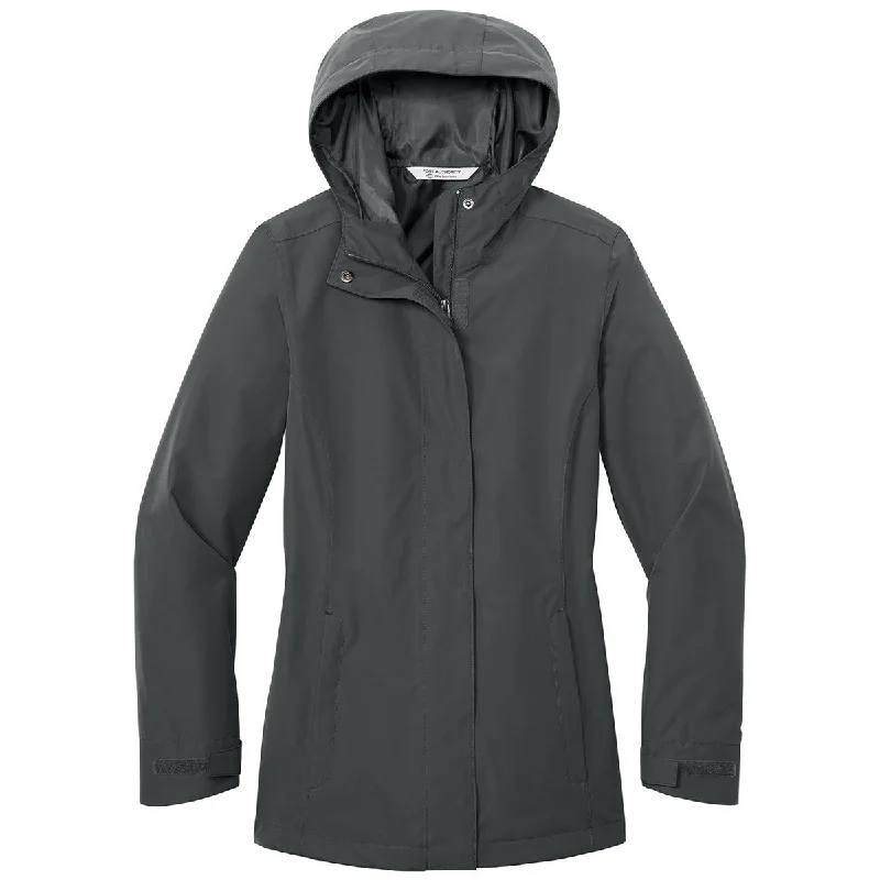 Pocketed JacketsPort Authority Women's Grey Steel C-FREE Rain Jacket