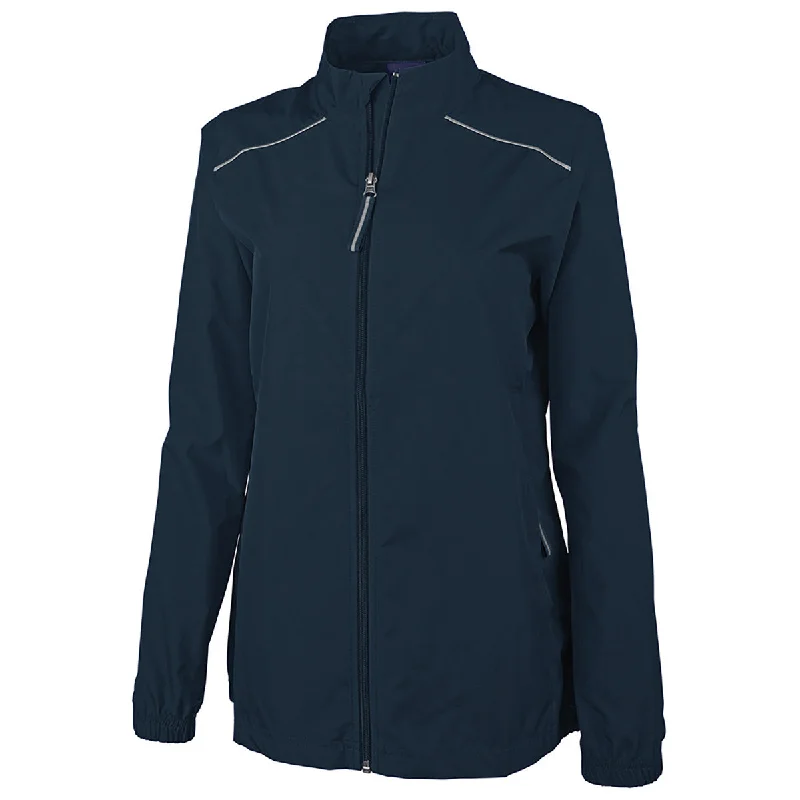 Waterproof JacketsCharles River Women's Navy Skyline Pack-N-Go Full Zip Reflective Jacket