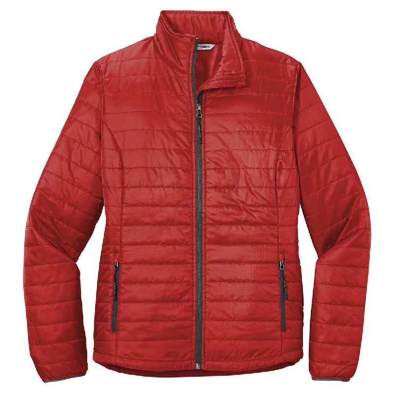 Layered JacketsPort Authority Women's Fire Red/ Graphite Packable Puffy Jacket