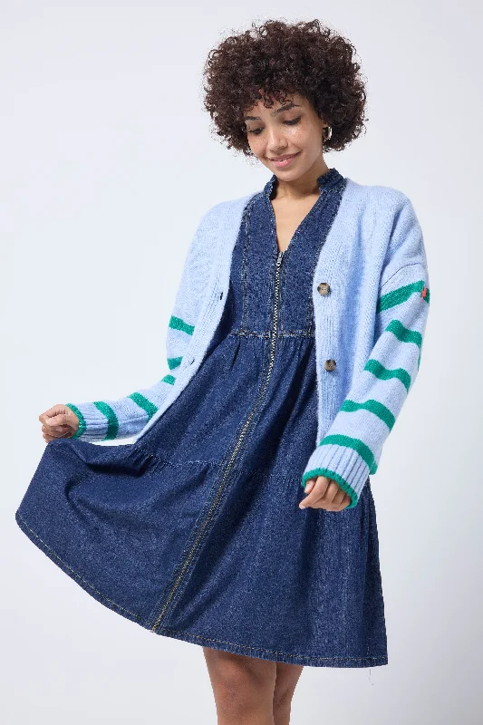 Knitted JumperLight Blue and Green Stripe Cardigan