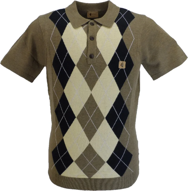 Knitted LayeredGabicci Vintage Mens Argyle ELwood Green Bogart Knitted Polo