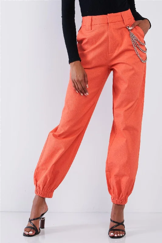 Parachute PantsOrange Parachute Cargo Chain Hardware Jogger Pants