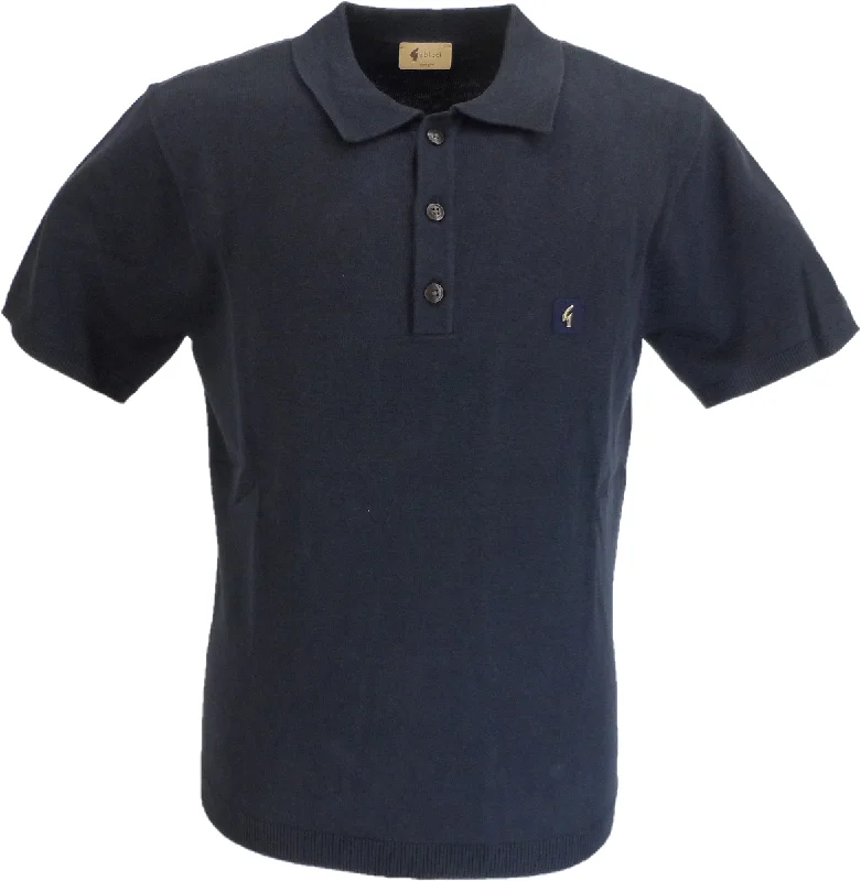 Knit Polka DotGabicci Vintage Mens Navy Blue Jackson Knitted Polo Shirt