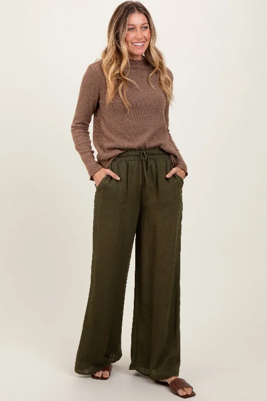 Ski PantsOlive Ruffled Drawstring Waist Wide Leg Pants