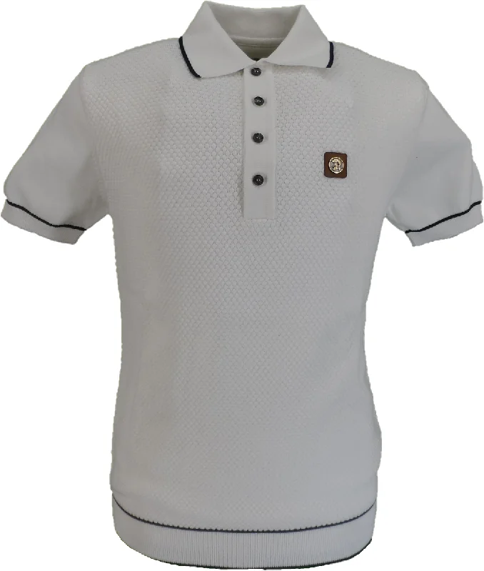 Knitted GraphicTrojan Records Mens Ecru Textured Knitted Polo Shirt