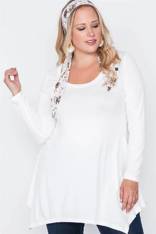 Plus Size White Long Sleeve Basic Top