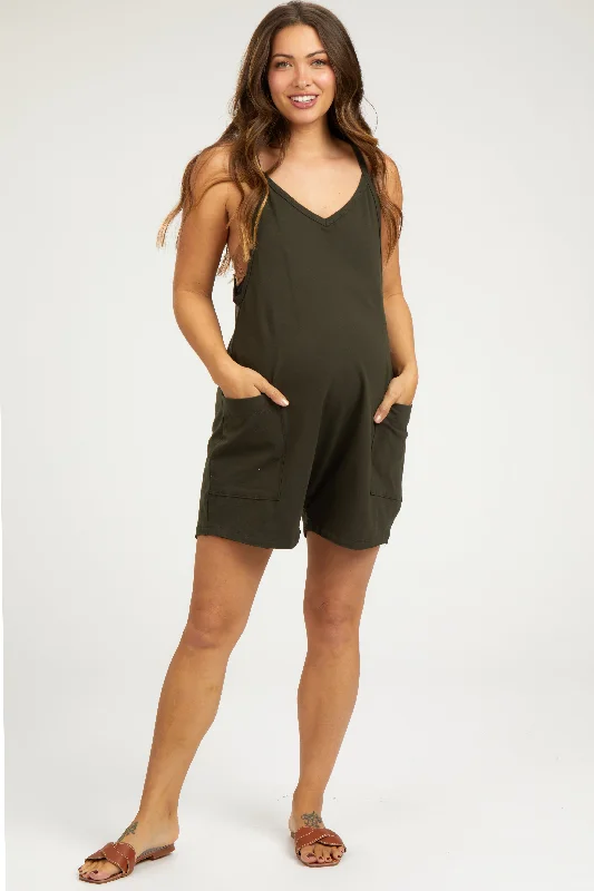 Olive Basic V-Neck Maternity RomperVNeckTopOnyx