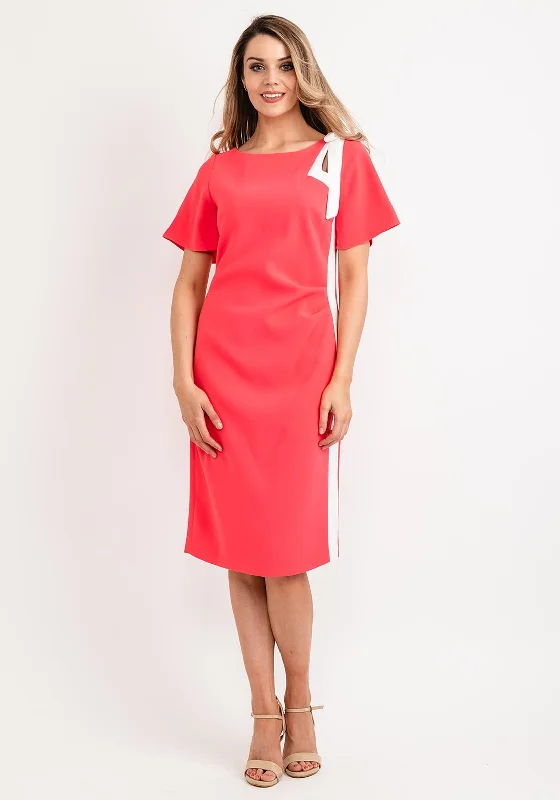 Halter DressLizabella Contrast Bow Seam Midi Dress, Coral Pink