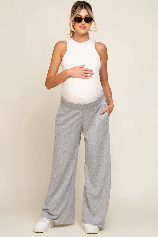 Riding PantsHeather Grey Soft Fleece Wide Leg Maternity Lounge Pants