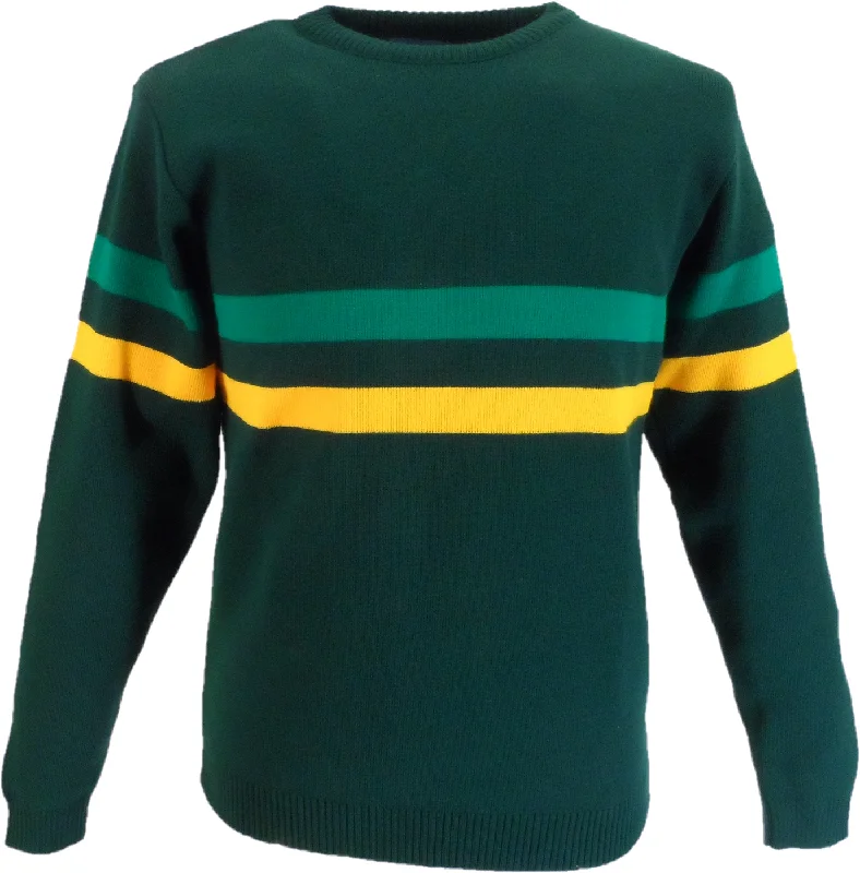 Knitted Long SleeveMazeys Mens Green Horizontal Stripe Crew Neck Jumper