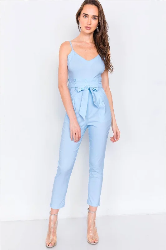 Baby Blue Mock High-Waist V-Neck Cami JumpsuitVNeckTopSpartan