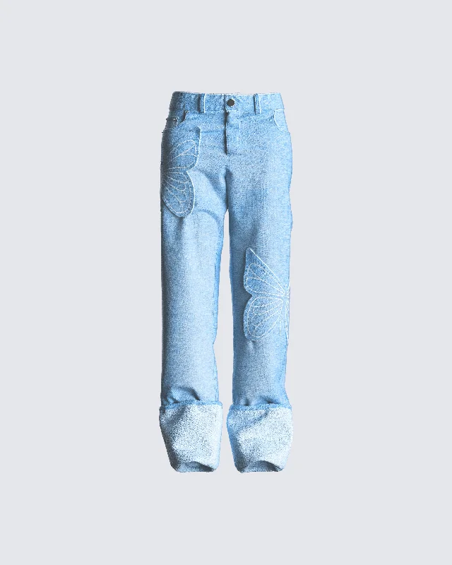 Denim patchworkSuzie Blue Butterfly Denim Pant