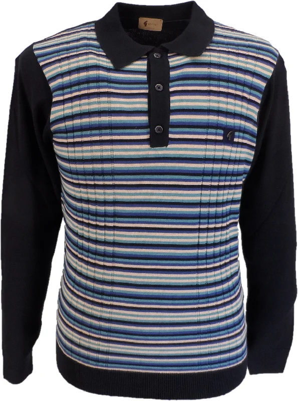 Knitted CropGabicci Vintage Navy Multi Stripe Knitted Polo