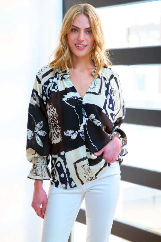 Button-Up ShirtsCandace Popover Top Asian Abstract Print