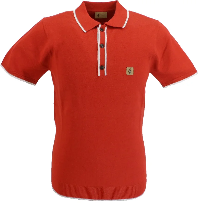 Knitted RibbedGabicci Vintage Mens Poppy Red Lineker Short Sleeve Knitted Polo Shirt