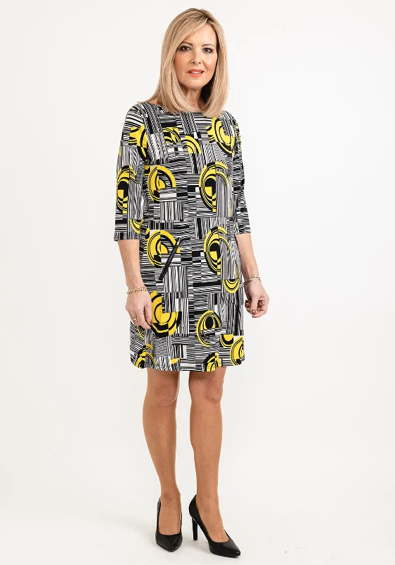 Evening DressSeventy1 Modern Geometric Print Mini Shift Dress, Black & Yellow