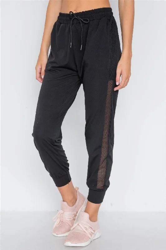 Dress PantsBlack Mid-Rise Mash-Paneled Sporty Joggers Pants /3-3