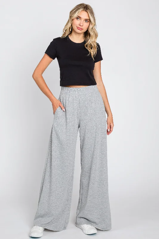 Biker PantsHeather Grey Soft Fleece Wide Leg Lounge Pants