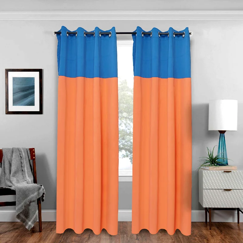 Cowboy scarfAmerican-Elm 2 Panel Orange and DarkDenim Imported Premium two Colour Room Darkening Blackout Curtains