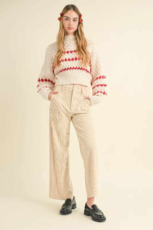 Wide-legBeige Mixed Corduroy With Pocket Pants