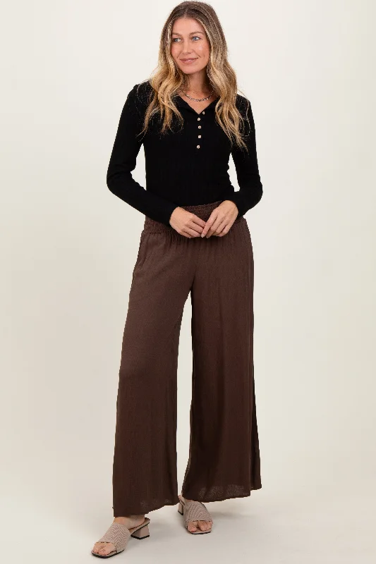 Straight-legBrown Wide Smock Waist Pants