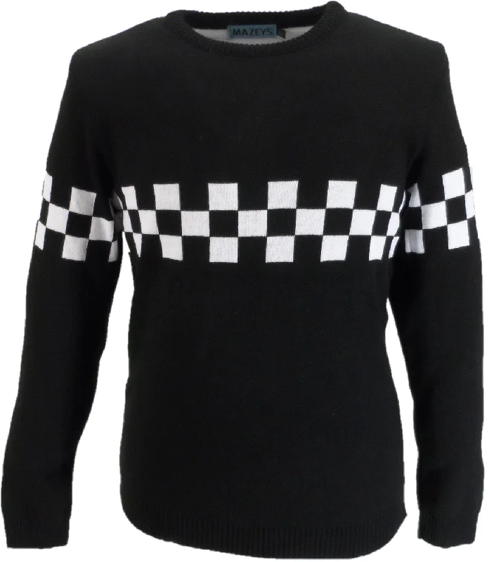 Knit FormalMazeys Mens Black Black and White Crew Neck Jumper