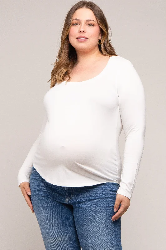 White Basic Long Sleeve Plus Maternity Top