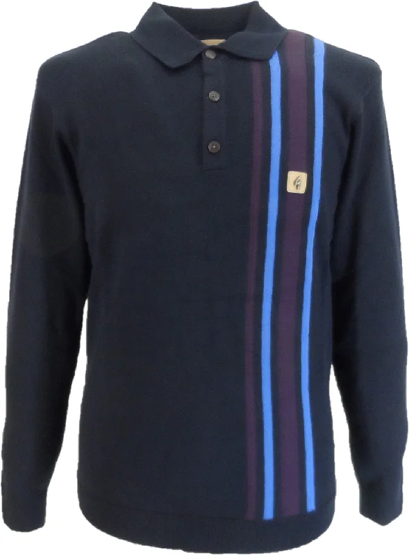 Knitted PatternedGabicci Vintage Navy Blue Soda Stripe Knitted Polo