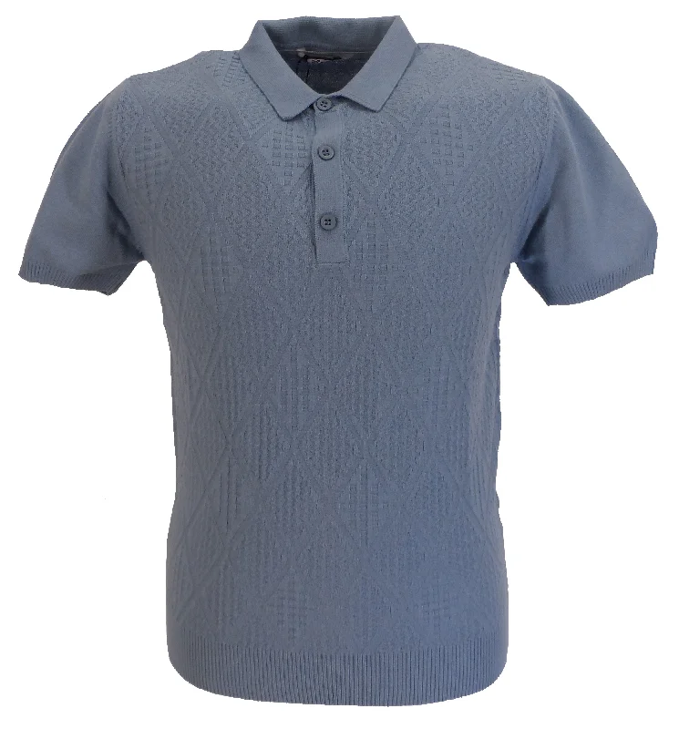 Knit Round NeckRelco Mens Blue Retro Patterned Knitted Polo Shirts