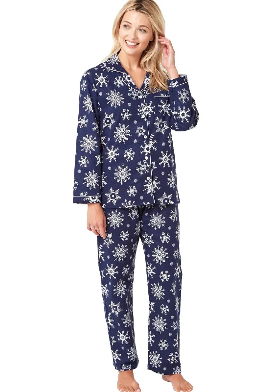 Indigo Sky Snowflake Brushed Cotton Pyjama Set, Navy