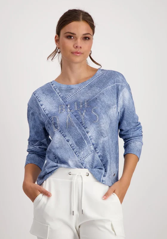 Casual denimMonari Rhinestone Denim Print Sweatshirt, Blue