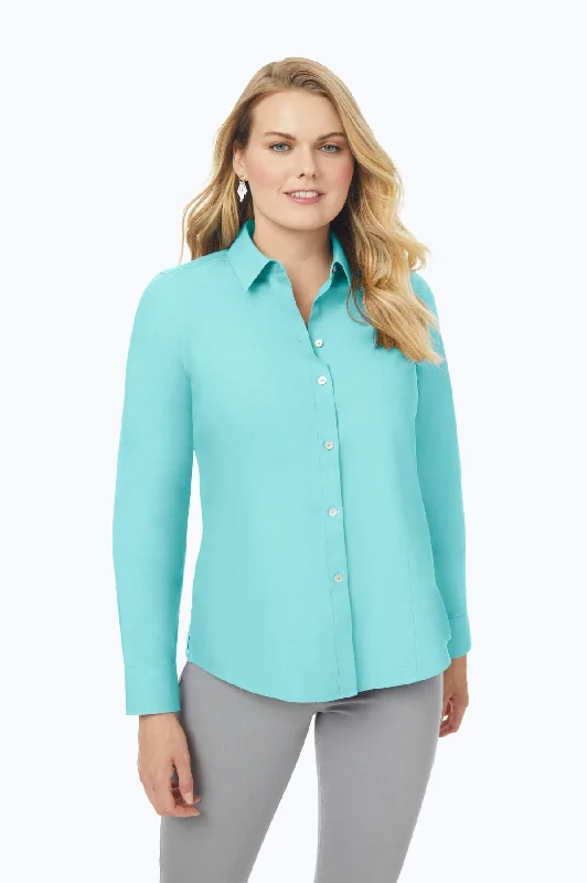 Plush ShirtsDianna Plus No Iron Pinpoint Long Sleeve Shirt, Turquoise Tide