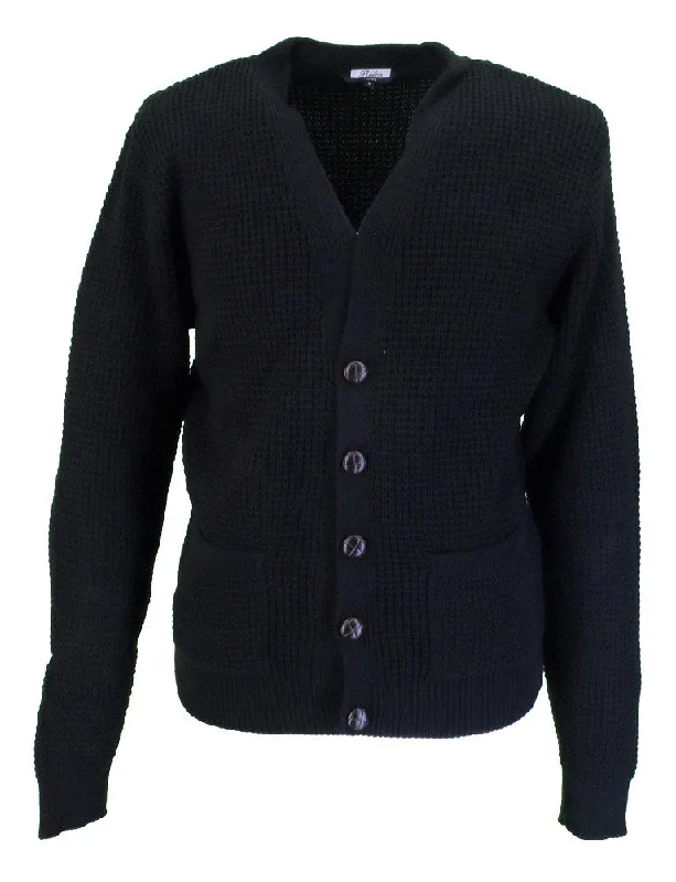 Knitted RibbedRelco Classic Retro Waffle Knit Navy Cardigan