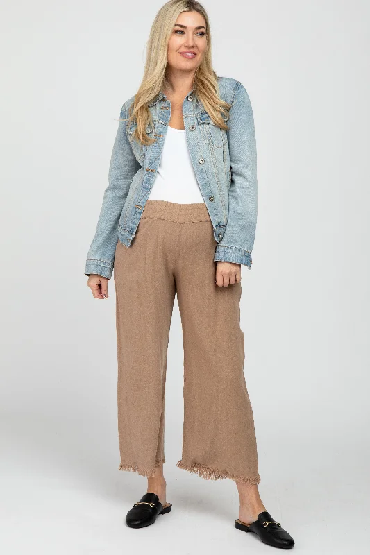 High-visibility PantsTaupe Linen Frayed Hem Crop Maternity Pants