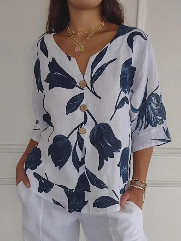 🔥Last Day Sale 50%🔥🌷Printed V-neck Tunic Top🌷VNeckTopQuartz