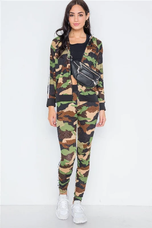 Wool PantsCamel Camouflage Sporty Two Piece Pants Jacket Set /6