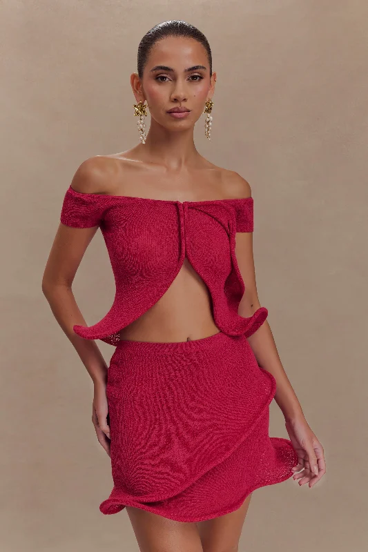 Knitted FormalHaisley Off Shoulder Knit Top - Raspberry