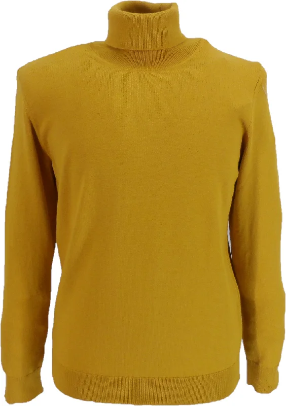 Knitted BlouseRelco Mens Mustard Yellow Fine Gauge Roll Neck Jumper