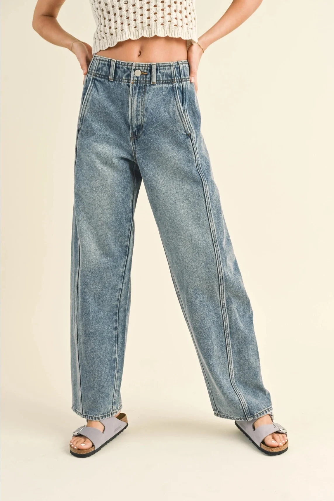 Athletic PantsFront Seam Line Denim Pants