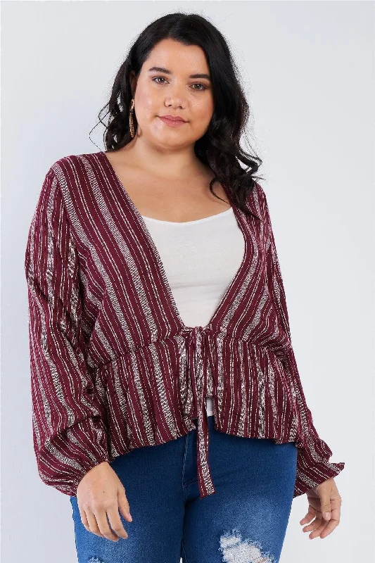 Junior Plus Size Deep Open V-neck Burgundy Boho Top /2-1-1VNeckTopMarine