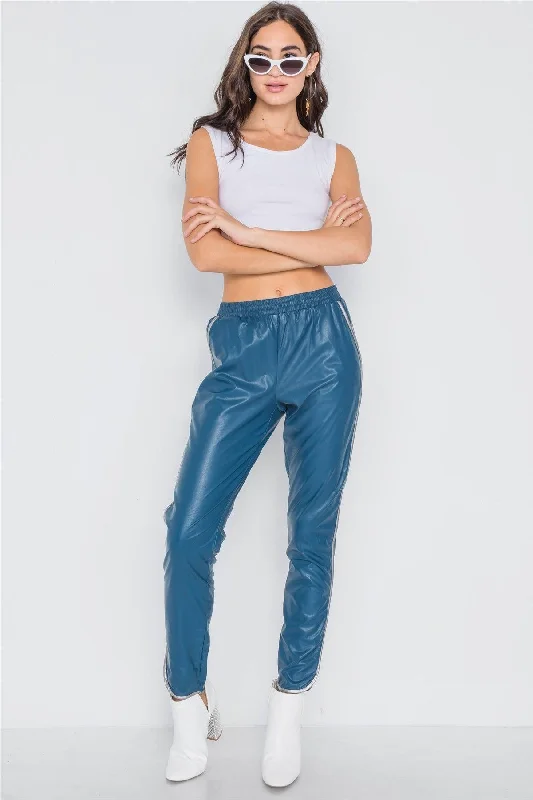 Snow PantsTeal Blue Vegan Leather Mid-Rise Pants /2-2-2