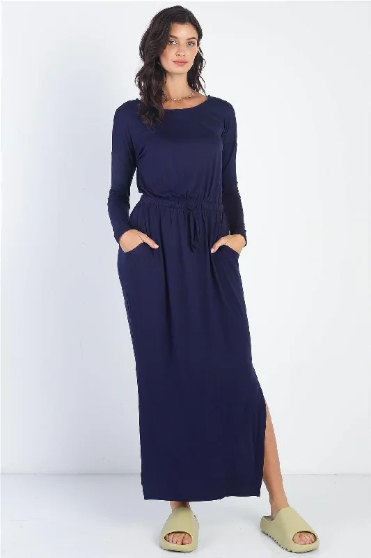 Navy Long Sleeve Basic Maxi Dress /1-1-1