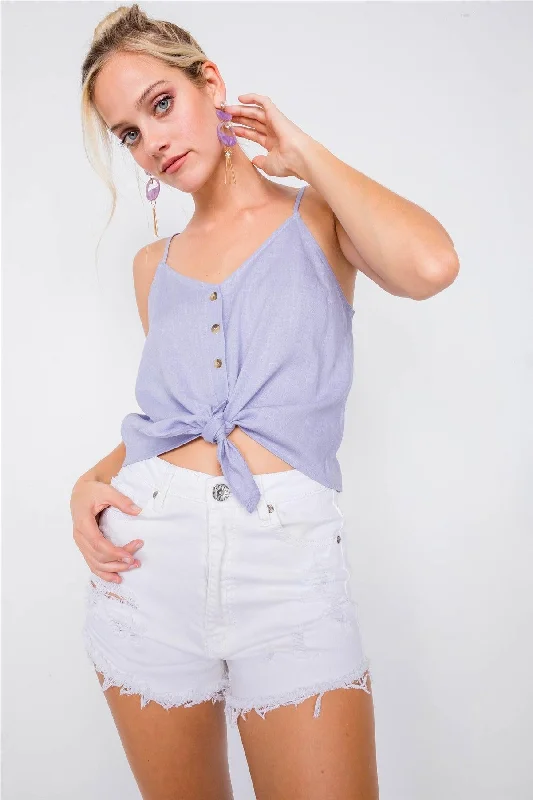 Lavender V-Neck Button Down Front Tie Cami Top /3-2-1VNeckTopPlus