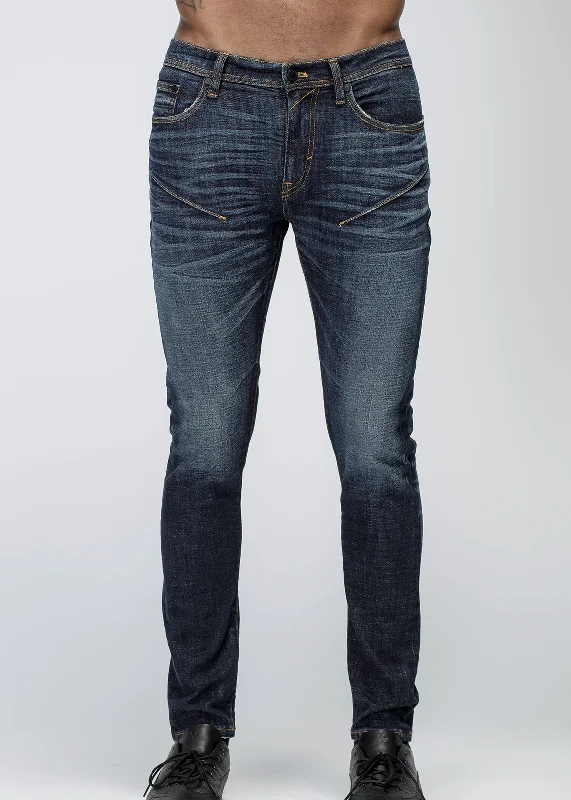 Denim sequinsKonus Men's Skinny Jeans in Medium Wash in Dark Denim