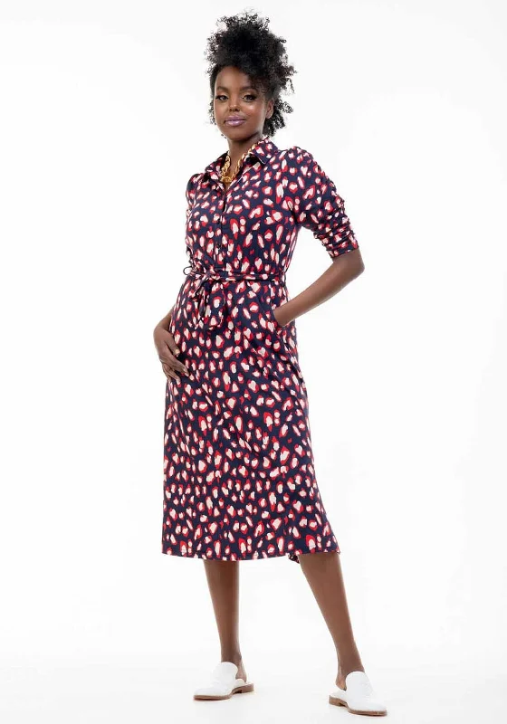 Party DressJolie Moi Calla Printed Midi Shirt Dress, Navy Multi