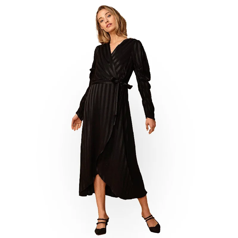 Military DressWomen's Puffy Shoulder Dress in Black Stripe