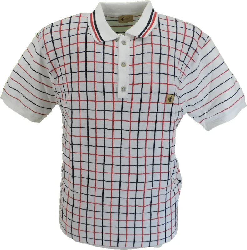 Knit Polka DotGabicci Vintage Mens White Retro Knitted Polo Shirt