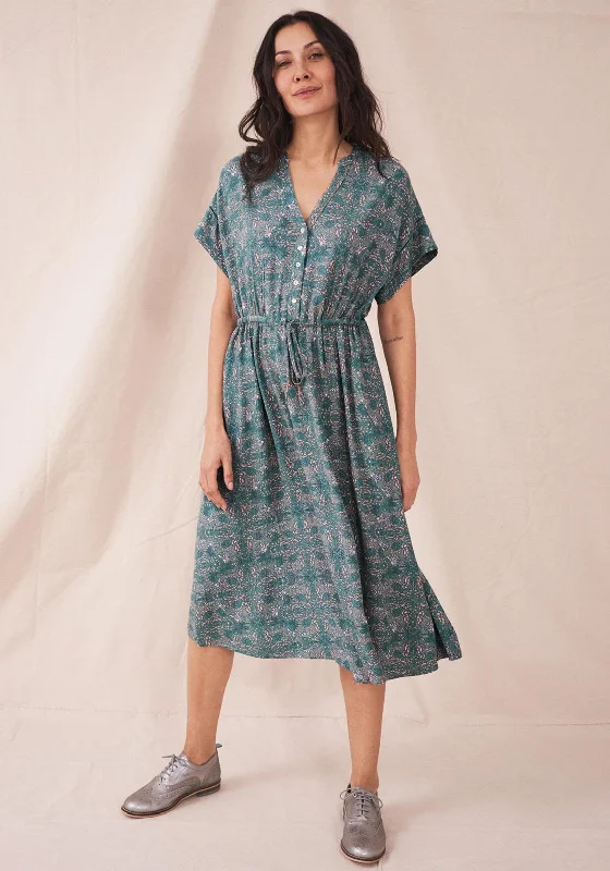 Ball DressWhite Stuff Ria Print Midi Shirt Dress, Teal Multi