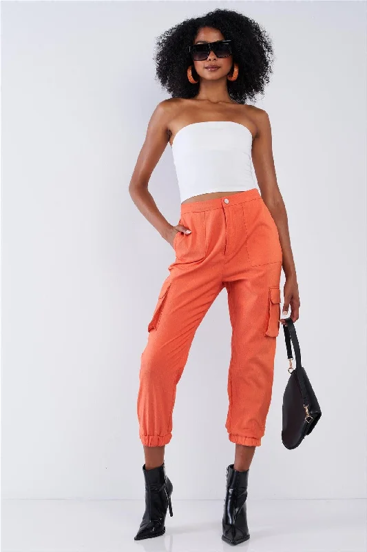 ChinosTangerine Orange High Waisted Cargo Pocket Jogger Pants /2-3-1