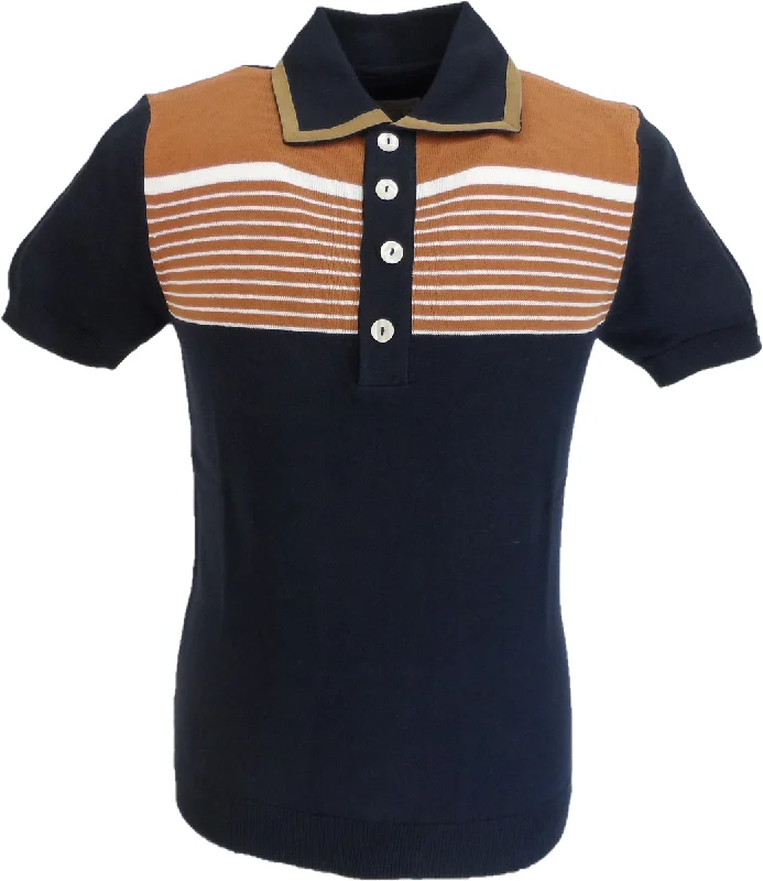 Knit HoodedSka & Soul Mens Navy Blue Striped Knitted Polo Shirts